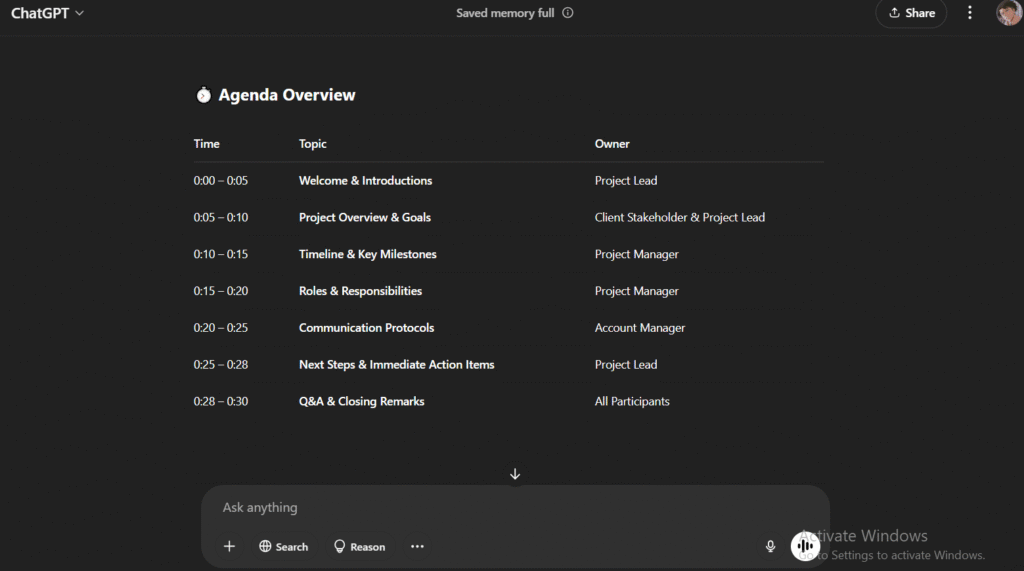 chatgpt meeting agenda generation