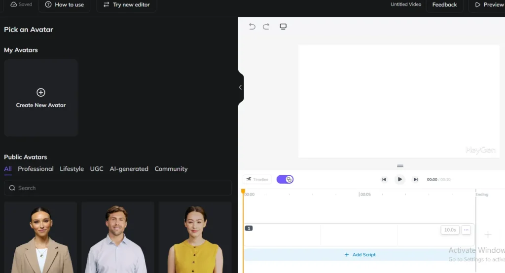 heygen ai video generator interface
