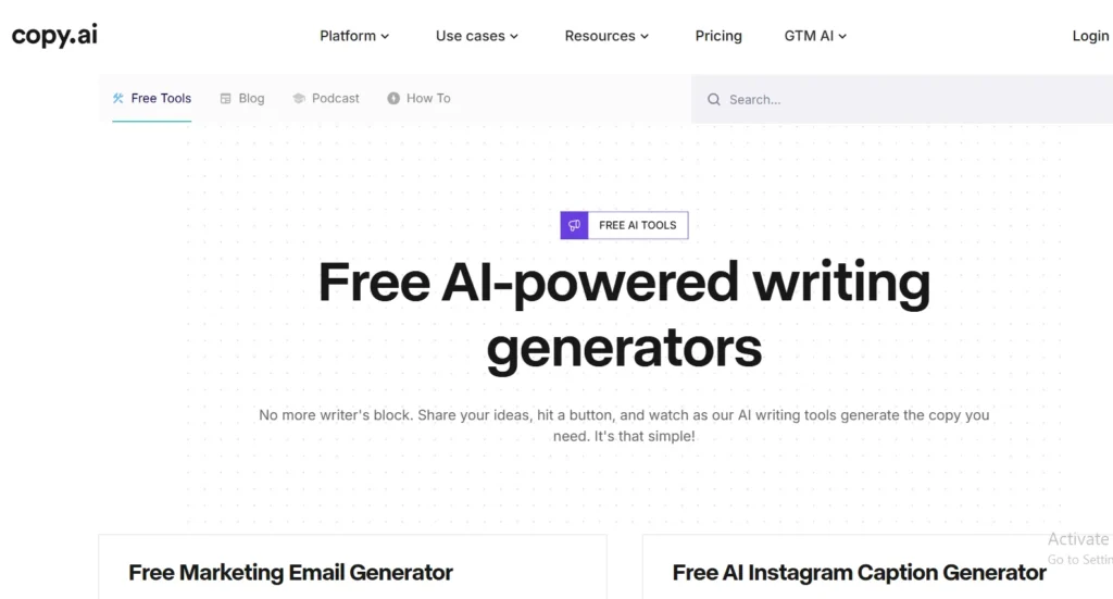 copy ai Best AI Tool for Writing SEO Rich Blog Content