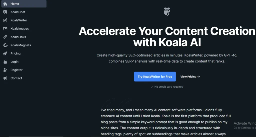 koala Best AI Tool for Writing SEO Rich Blog Content